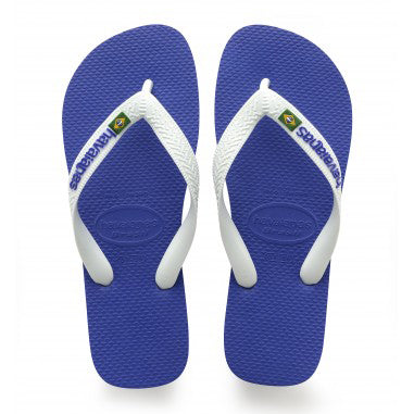 Chanclas Havaianas Brasil Logo Azul Naval con tiras blancas y bandera de Brasil para verano