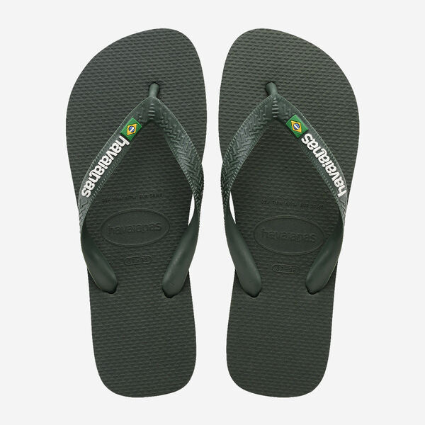 Chanclas Havaianas Brasil Logo verde oliva unisex con bandera de Brasil para verano y playa