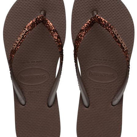 Chanclas Havaianas Slim Glitter II Brown mujer marrones con tiras finas glitter brillantes y suela cómoda de goma ideales para verano, playa y piscina