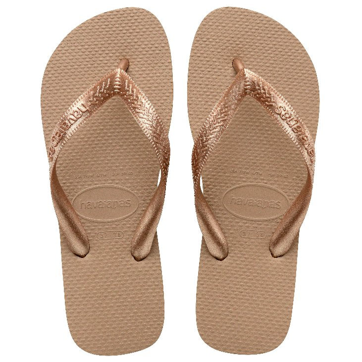 Chanclas Havaianas Top Gold en color dorado con suela cómoda de goma ideales para verano, playa y piscina