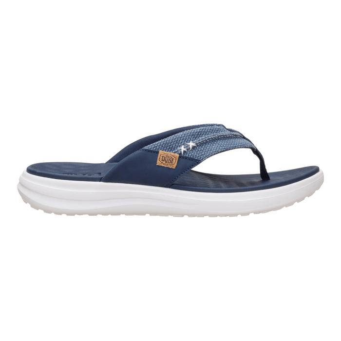 Chanclas HEY DUDE Finn Flip Braided Navy para hombre en color azul marino, cómodas, ligeras y perfectas para verano, playa o uso diario