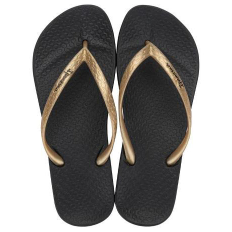 Chanclas Ipanema Anatomica Tan Fem Black Gold negras con tiras doradas para mujer cómodas verano