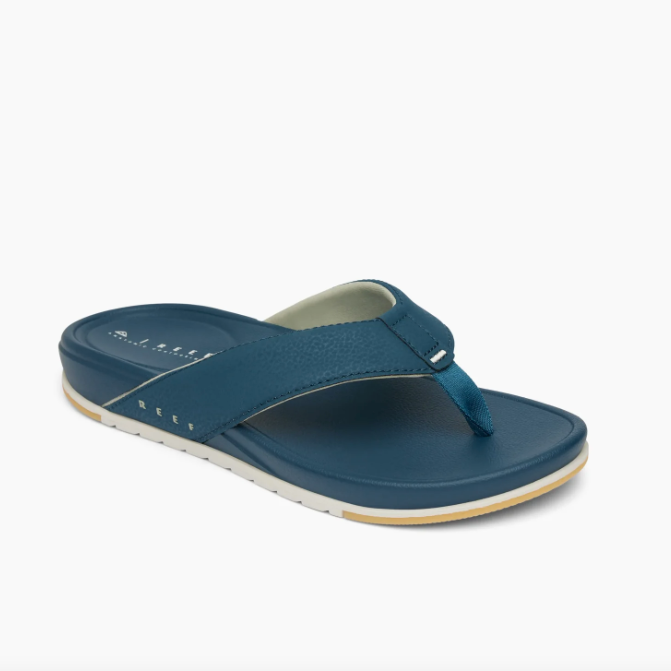 Chanclas REEF Cushion Bonzer Deep Sea White para hombre con plantilla Cushion amortiguada cómodas color azul marino estilo surf