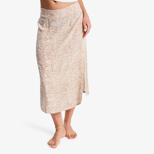 Falda midi ROXY Sense Of Secret con abertura lateral y estampado natural para mujer