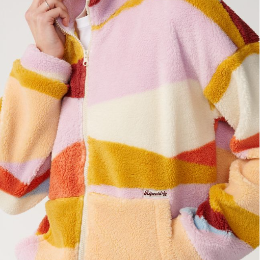 detalle delantero del forro polar rip curl retro swell multicolor
