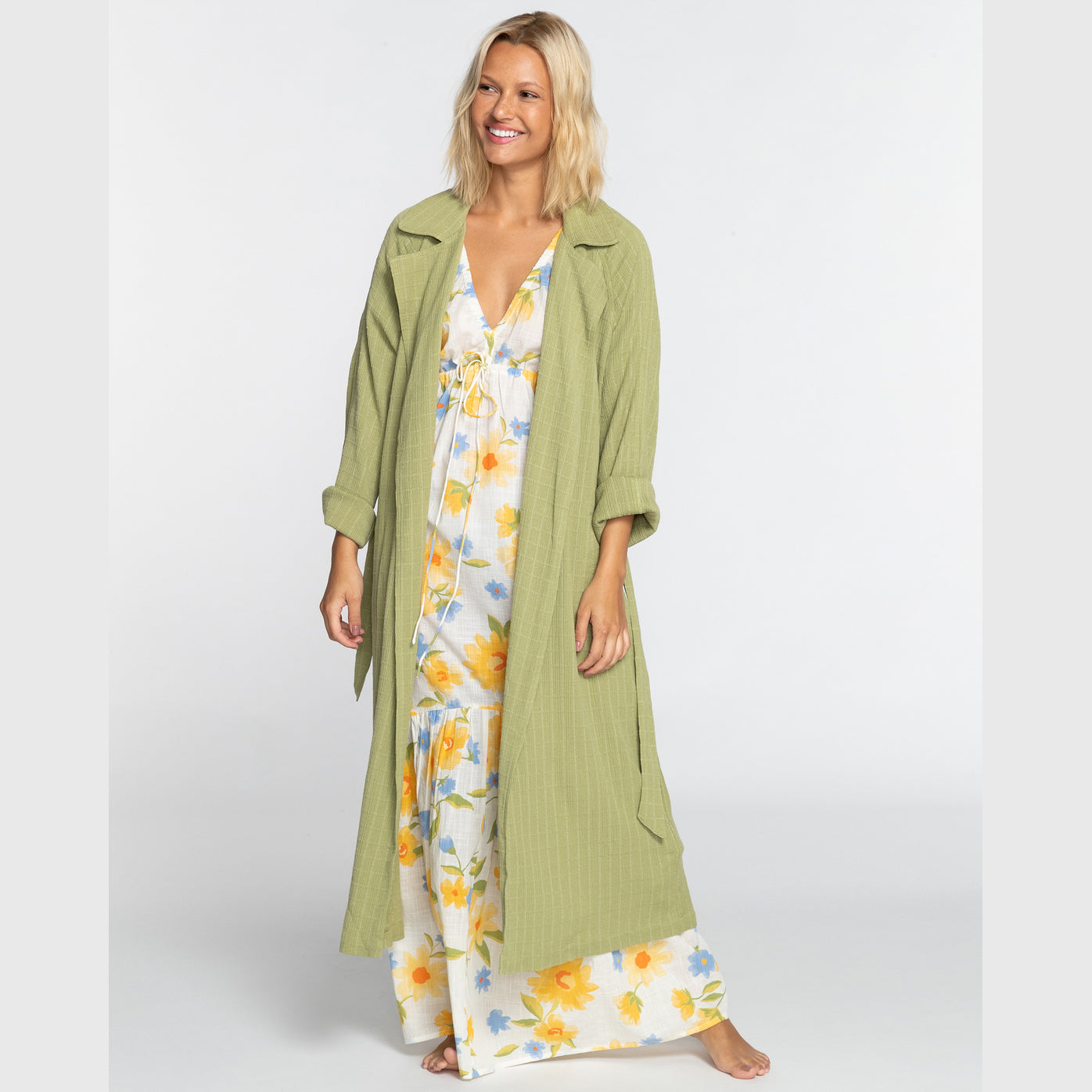 Gabardina BILLABONG My Babe Avocado verde oversize larga para mujer con cinturón extraíble