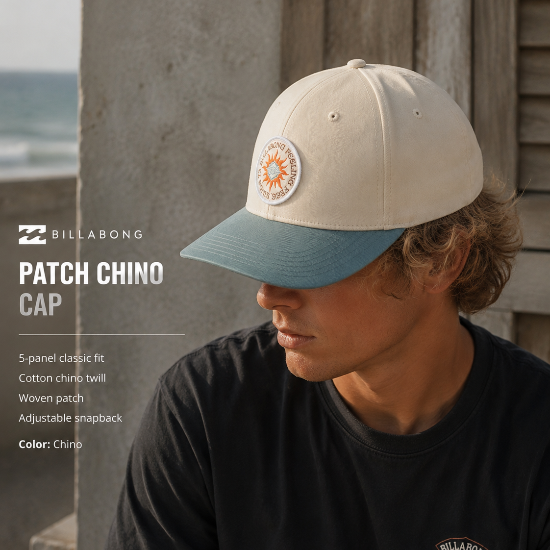 Gorra Billabong Patch Chino beige y azul estilo surf lifestyle premium