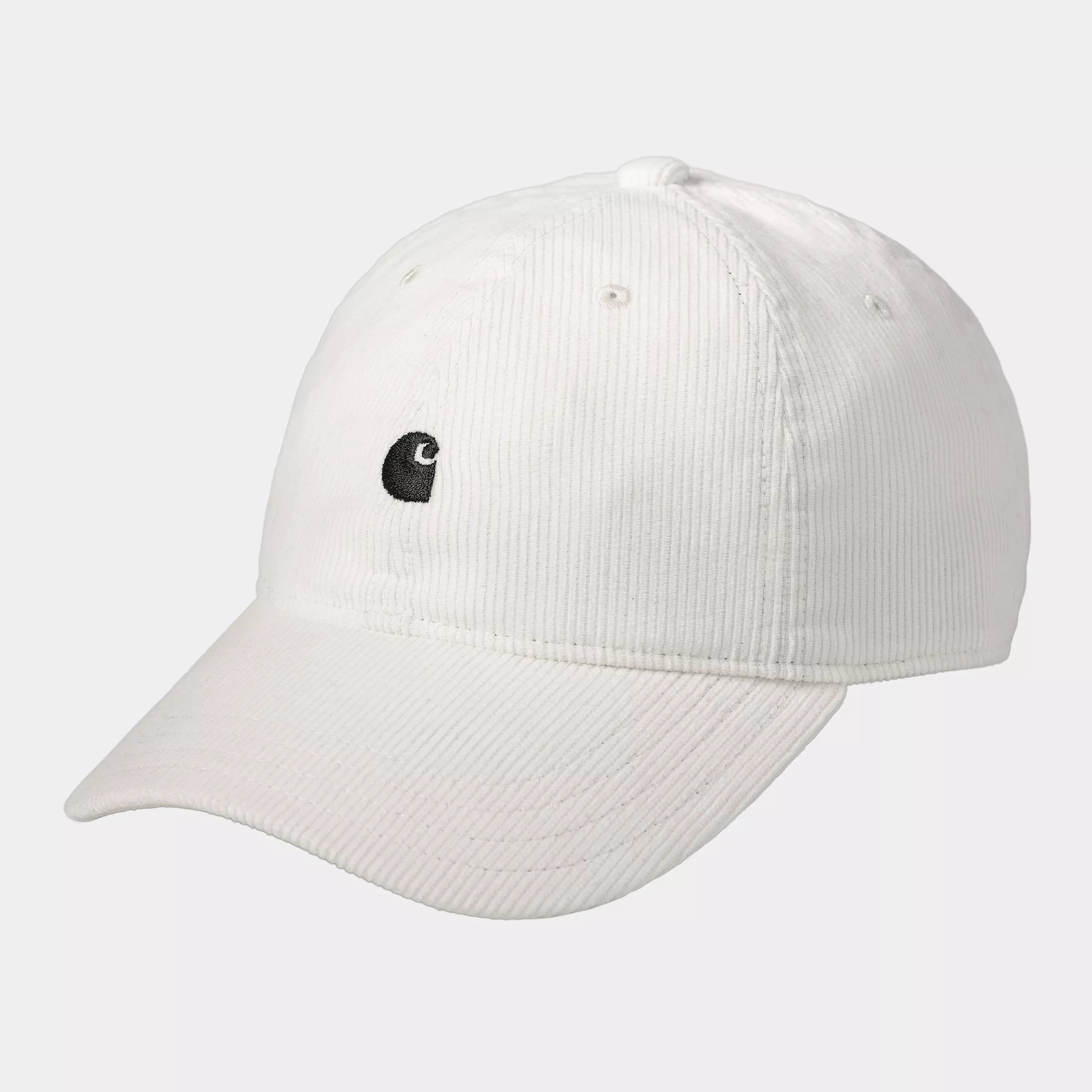 Gorra Carhartt WIP Harlem Logo Cap Wax blanco roto de pana con logo negro bordado y cierre ajustable metálico