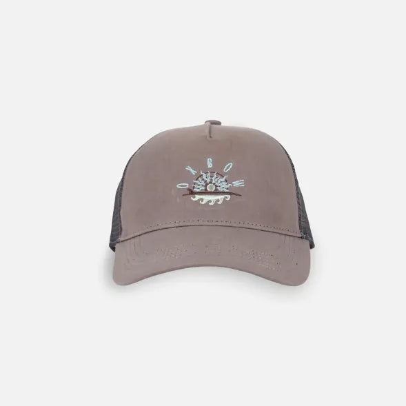 Gorra Oxbow Sandbar Driftwood trucker marrón con malla trasera y cierre ajustable estilo surf