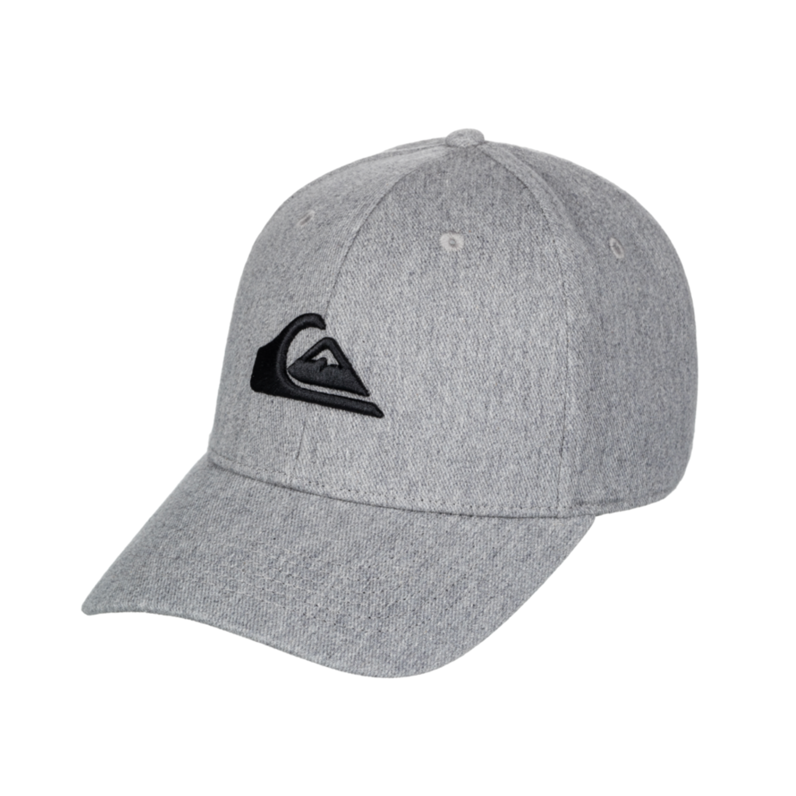 Gorra Quiksilver de color gris jaspeado con logo negro bordado en la parte delantera