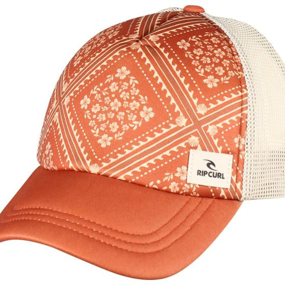 Gorra Rip Curl Mixed Trucker Rust estilo trucker ajustable color teja con rejilla trasera