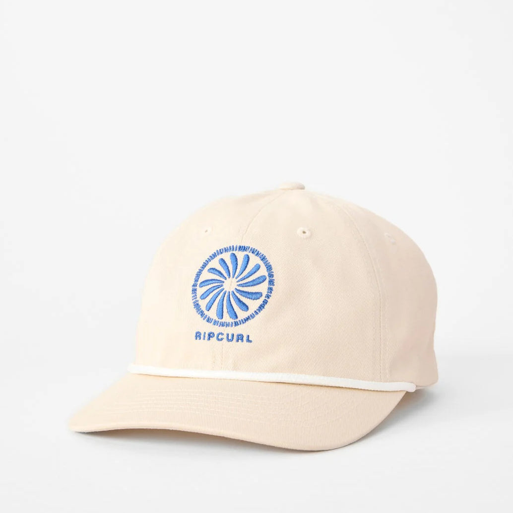 Gorra RIP CURL Mod Cali Medallion Vintage White blanca con logo surf bordado en azul