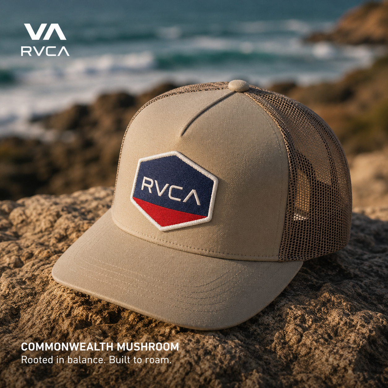 Gorra Rvca Commonwealth Mushroom camel estilo surfwear premium