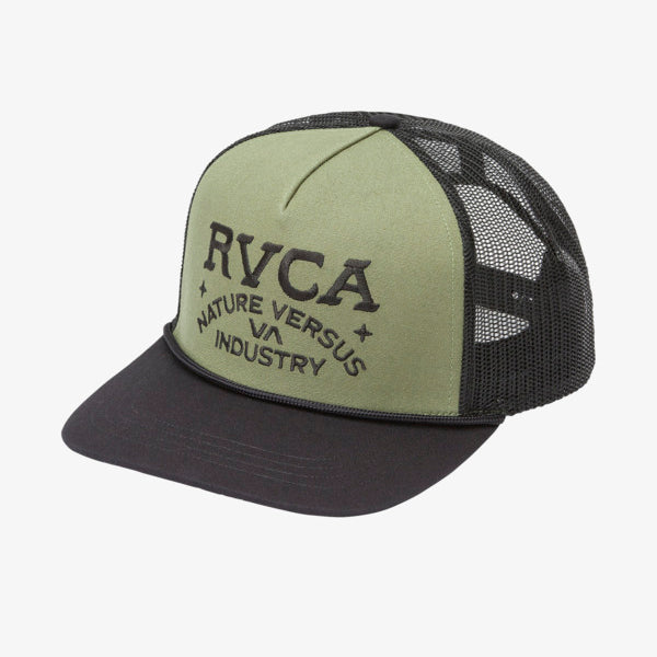 Gorra RVCA Ridge Curved Jade verde trucker con visera curva y cierre snapback ajustable