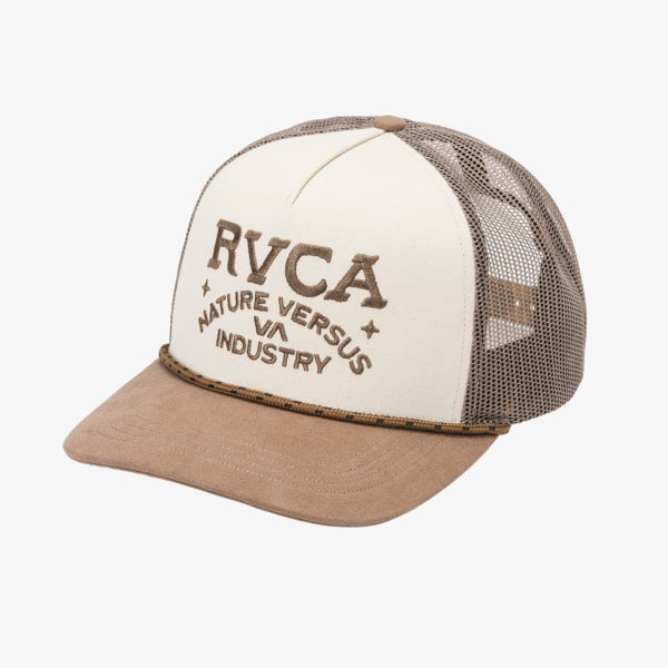 Gorra RVCA Ridge Curved Silver Bleach gorra trucker beige con malla trasera y parche RVCA vintage
