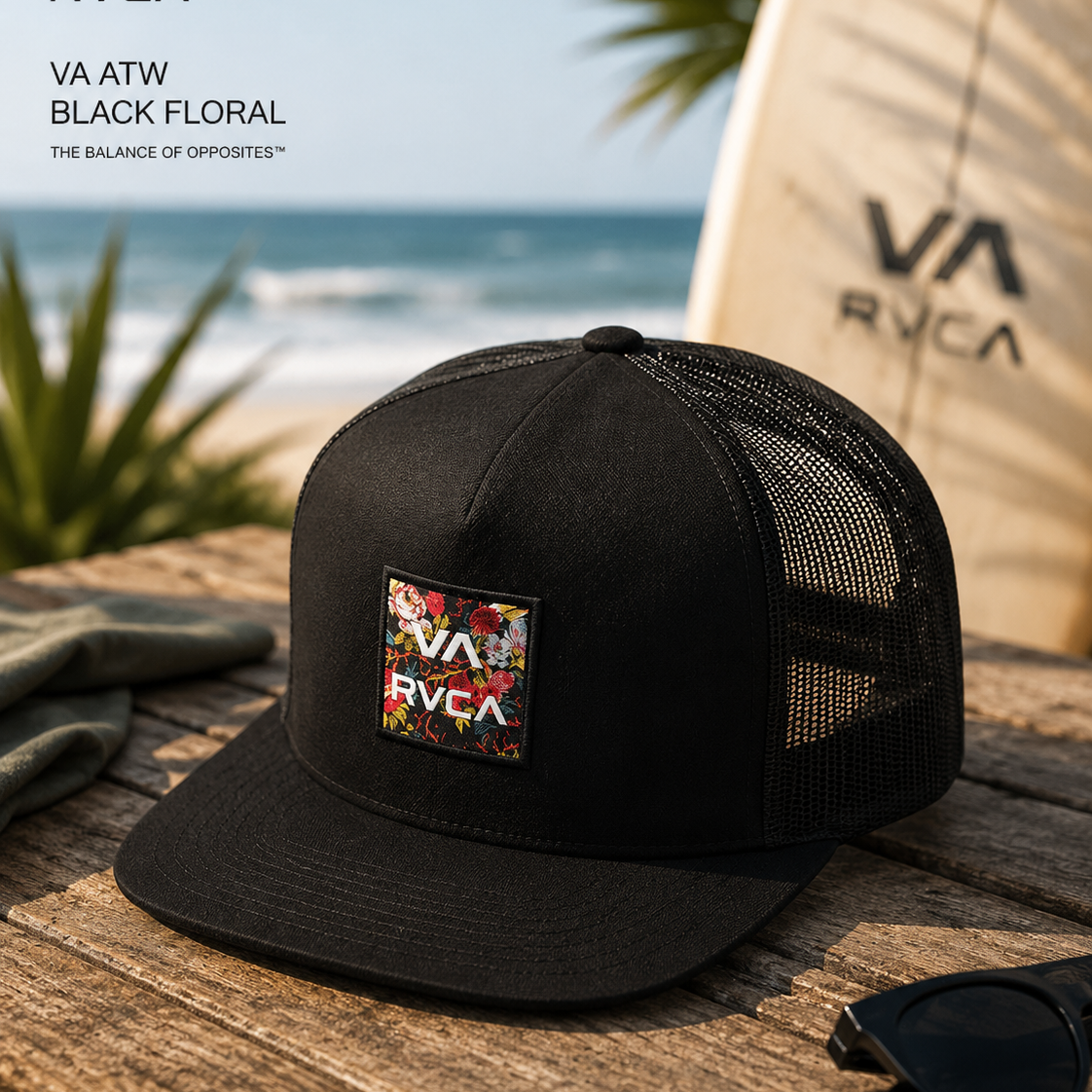 Gorra Rvca VA ATW Black Floral trucker lifestyle surf premium