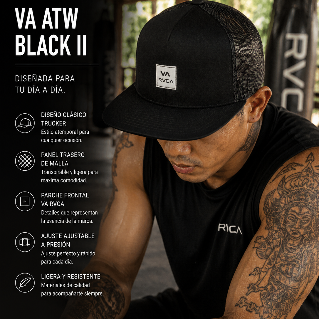 Gorra RVCA VA ATW Black II estilo training lifestyle premium