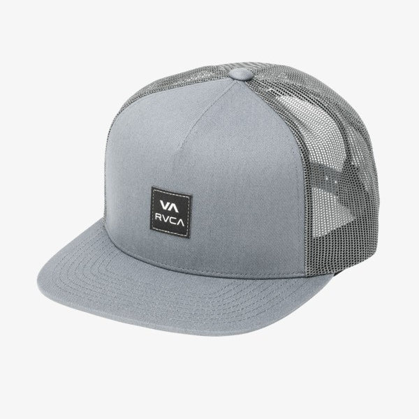 Gorra RVCA VA ATW gris lead trucker con visera plana y cierre snapback ajustable