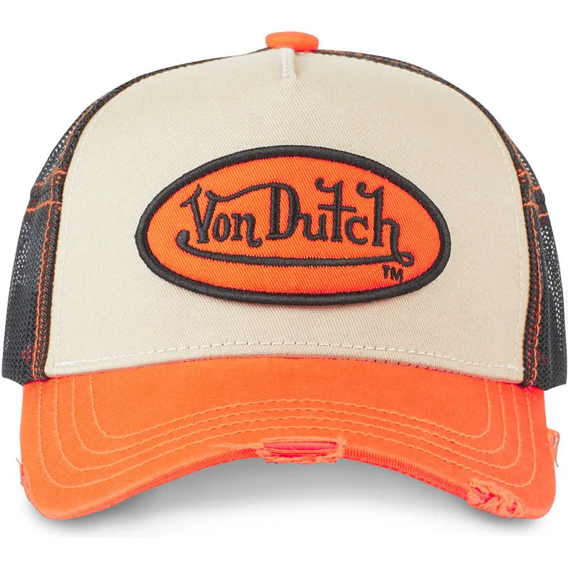 Gorra Von Dutch Cas2 Sum Orange estilo trucker vintage naranja con rejilla negra y parche frontal clásico