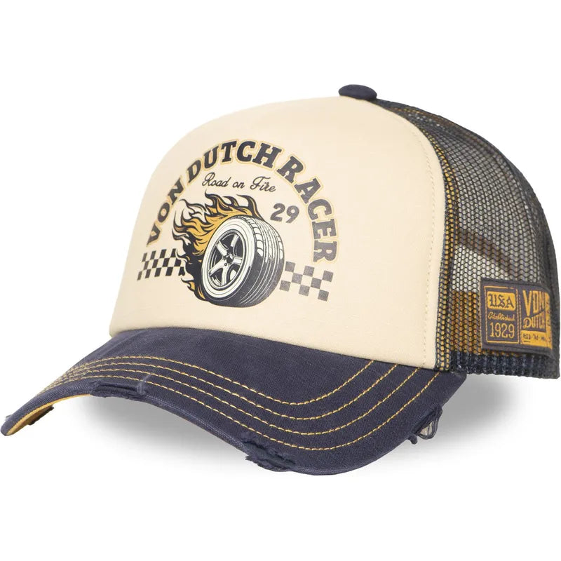 Gorra Von Dutch Crew 32 trucker con diseño racing vintage, visera desgastada y malla trasera
