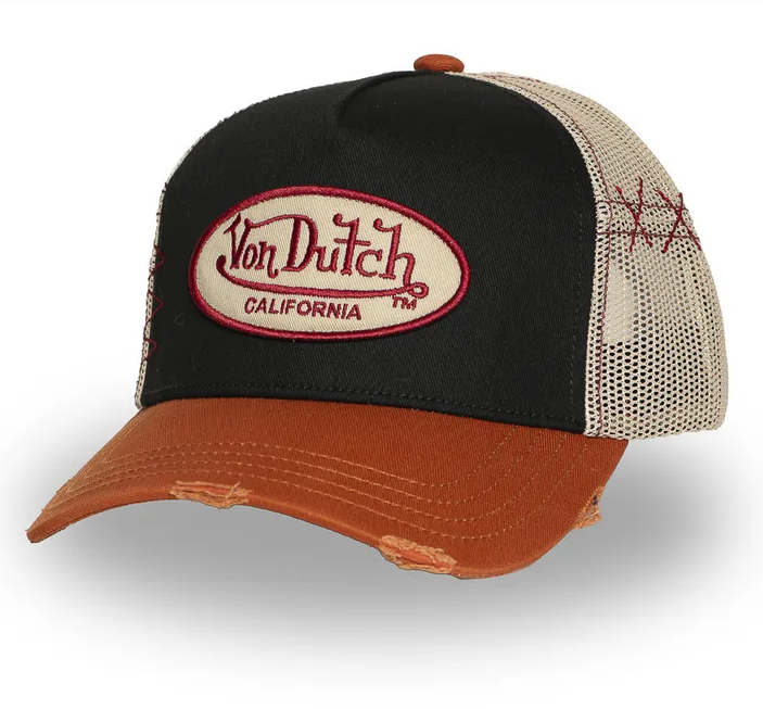 Gorra Von Dutch CT USED 09 II trucker con efecto desgastado, visera naranja y malla trasera beige