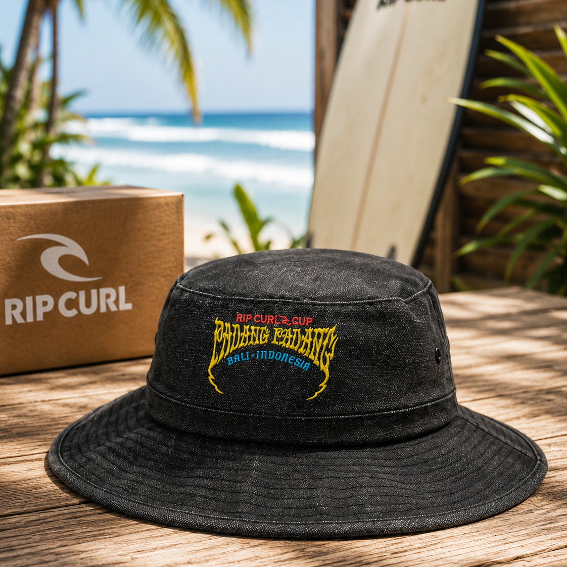 Gorro Rip Curl Padang Cup Prim Hat negro tipo bucket con estilo surfwear premium