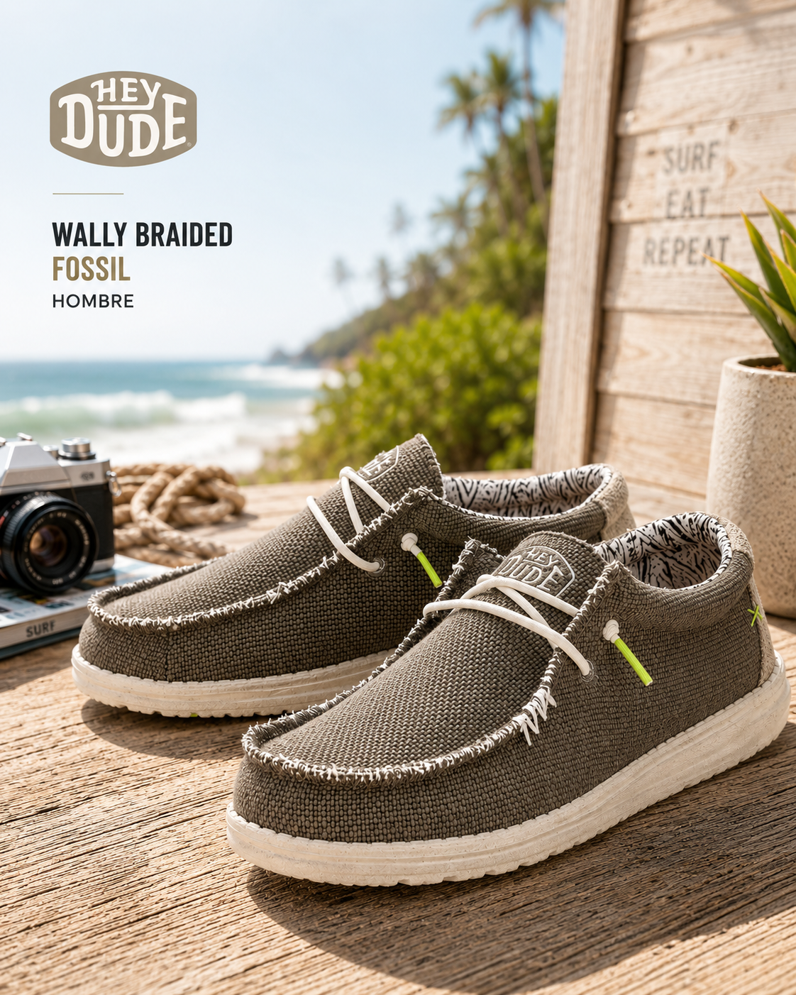 zapatillas de verano hey dude de color fossil para hombre