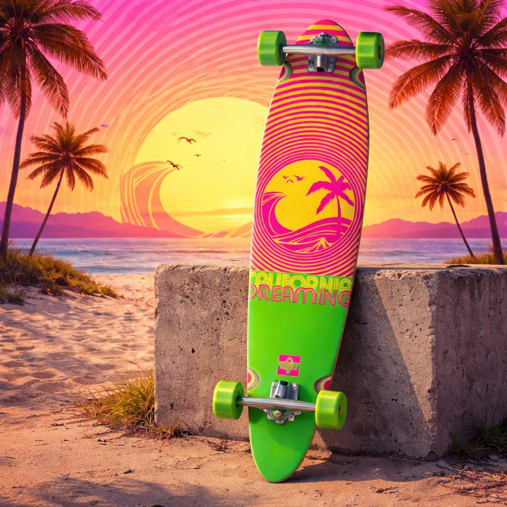 Longboard DUSTERS California Dreaming 40 pulgadas verde neon estilo surf pintail tabla completa carving cruising ciudad
