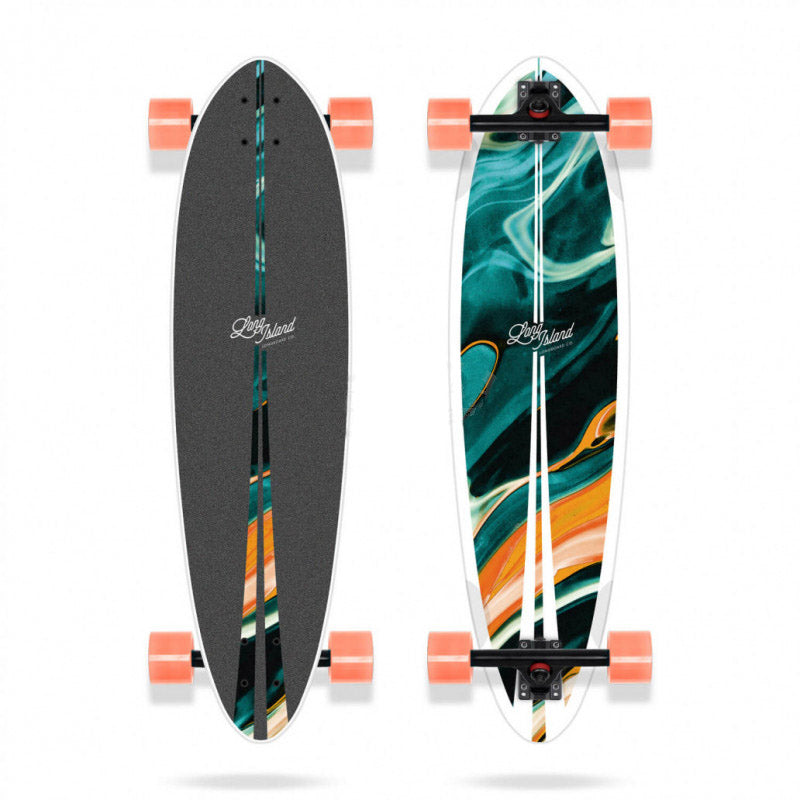 Longboard LONG ISLAND Teal 35 pulgadas en color verde con diseño urbano vista completa tabla skate carving