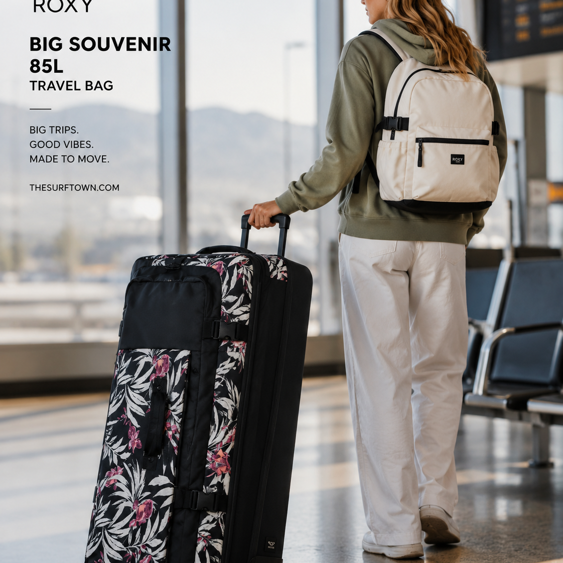 Maleta de Viaje Roxy Big Souvenir 85L lifestyle aeropuerto premium mujer