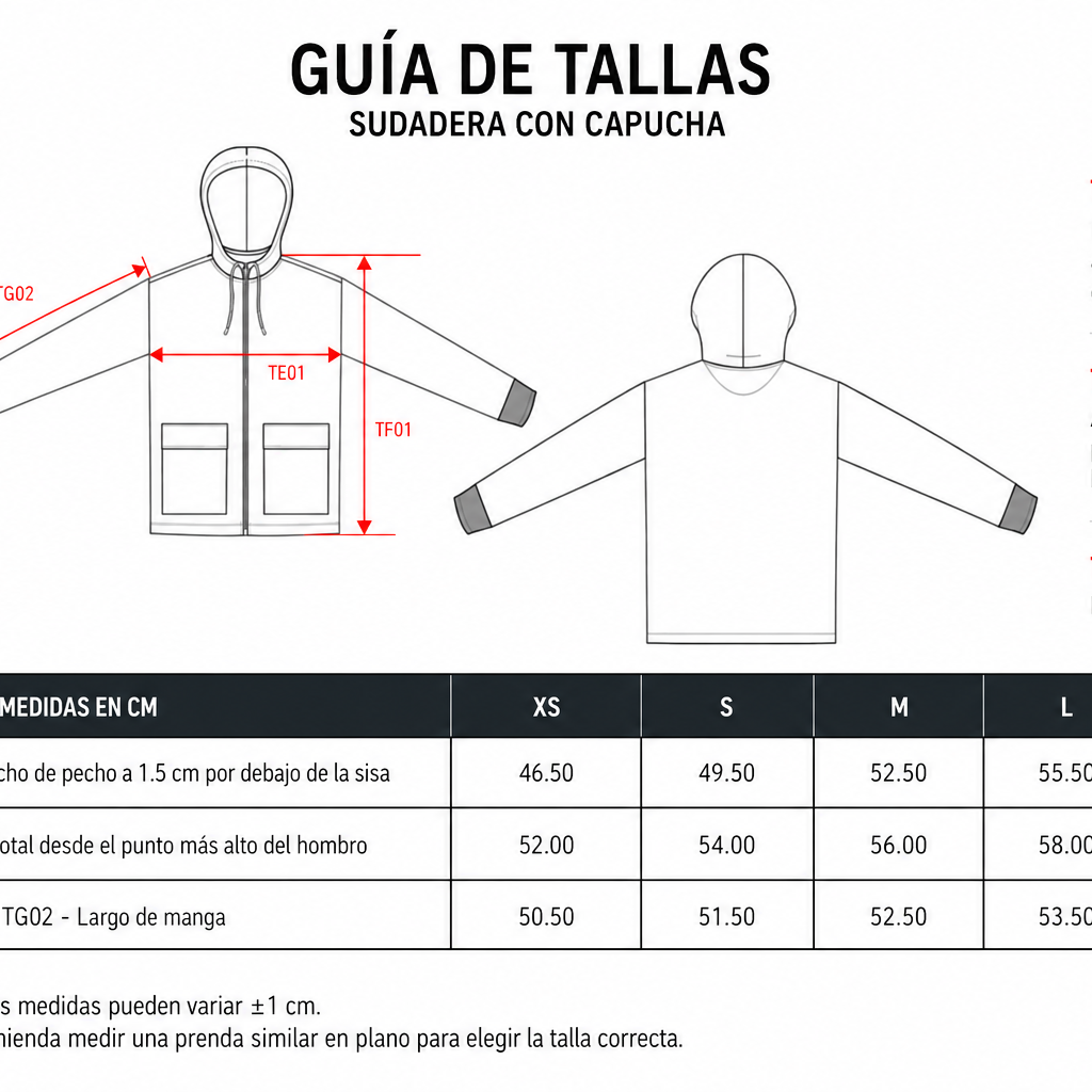 medidas de las sudaderas tst premium de the surf town