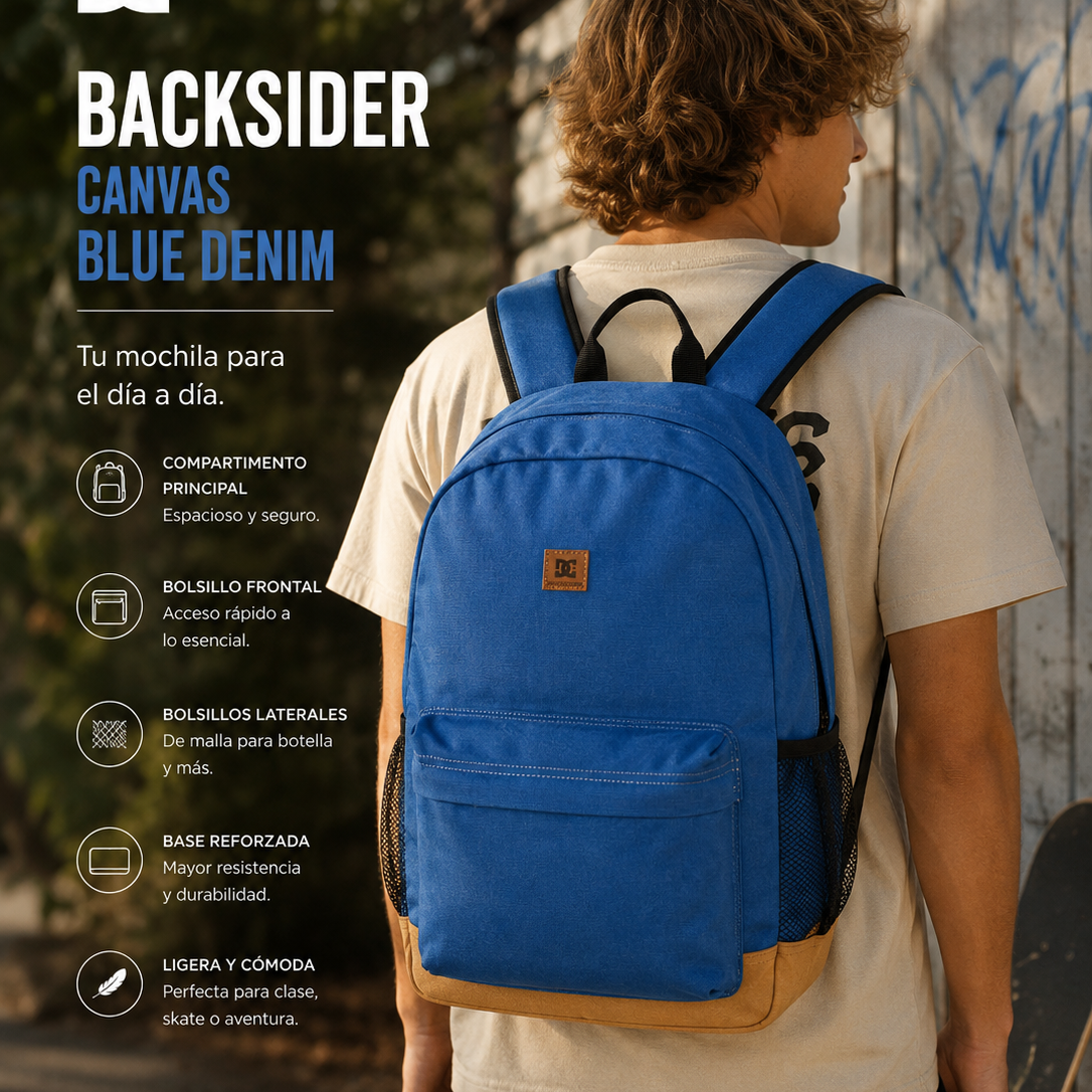 Mochila DC Backsider Canvas Blue Denim estilo casual streetwear premium
