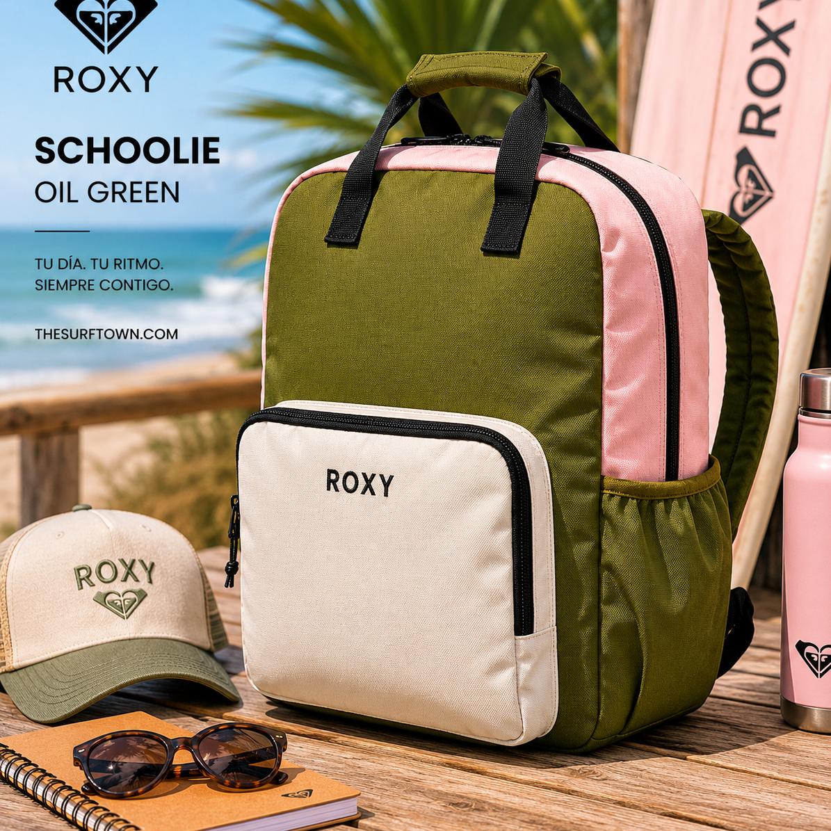 Mochila Roxy Schoolie Oil Green lifestyle surf premium mujer