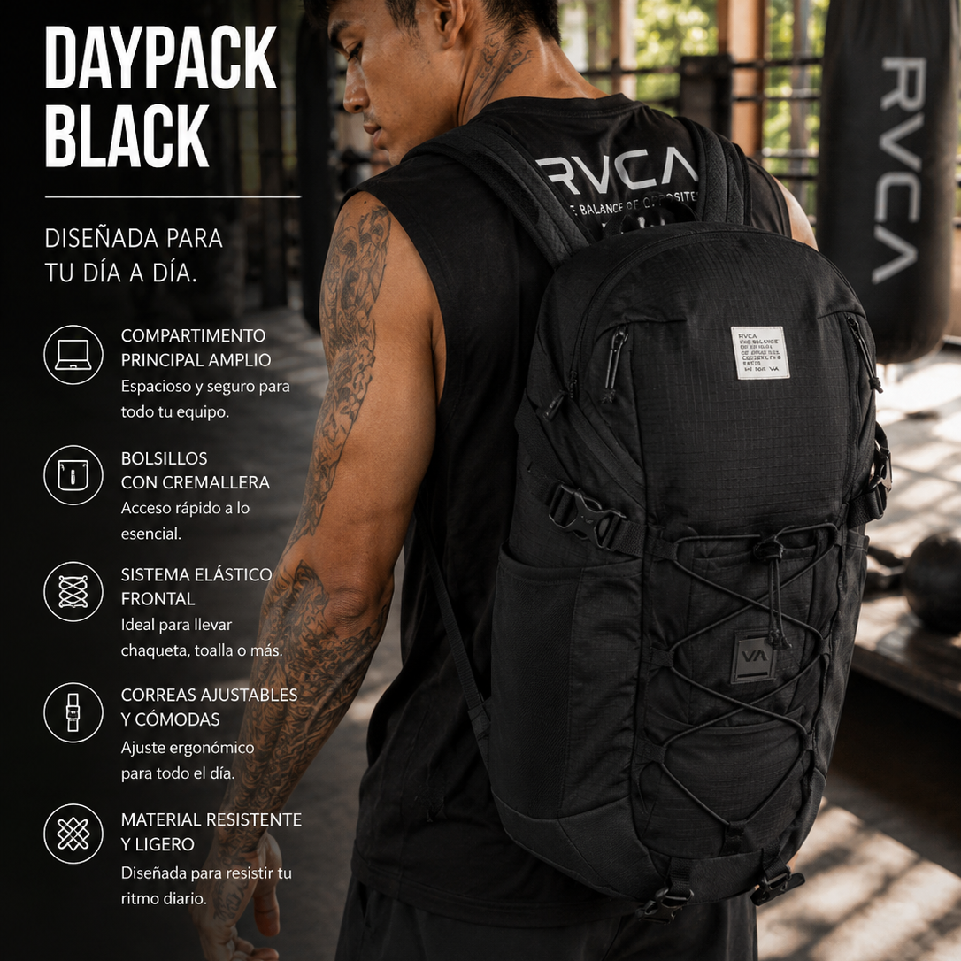 Mochila RVCA Daypack Black estilo training lifestyle premium