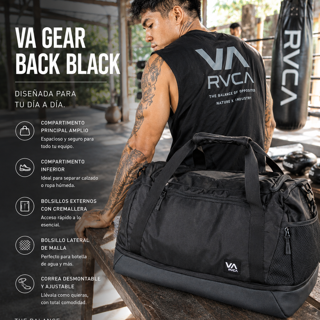 Mochila deportiva RVCA VA Gear Back Black estilo training lifestyle premium