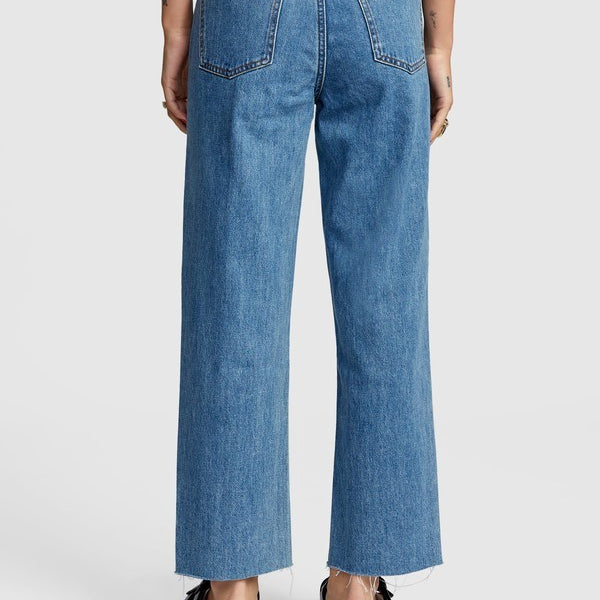 Pantalón vaquero RVCA Holli True Blue para mujer de corte recto en denim azul
