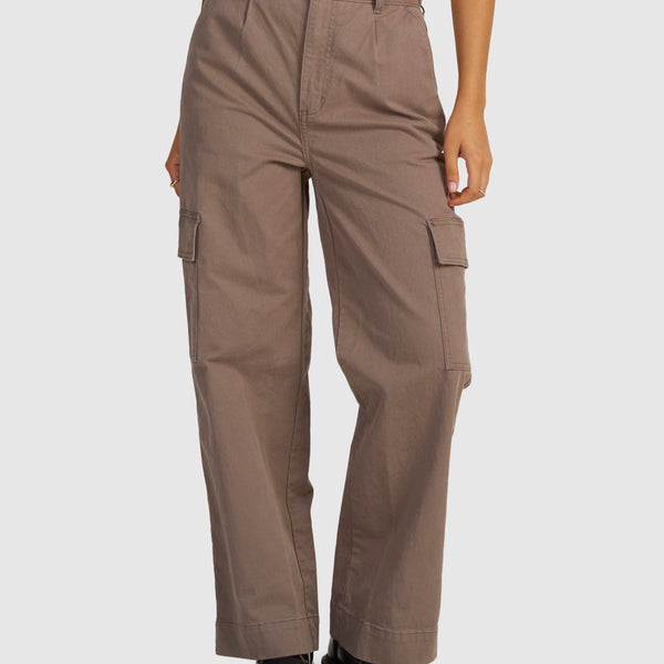 Pantalón cargo RVCA Twill Iron para mujer estilo urbano con bolsillos laterales