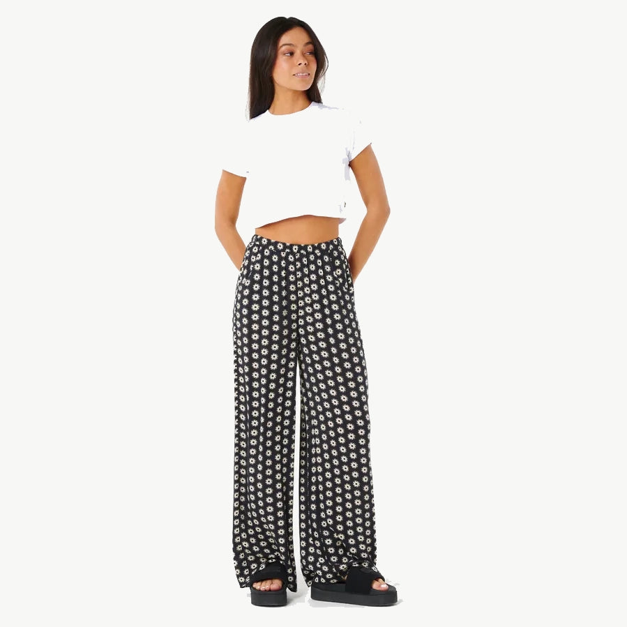 Pantalones RIP CURL Cala Nights Black mujer pantalon surf mujer negro estampado corte ancho