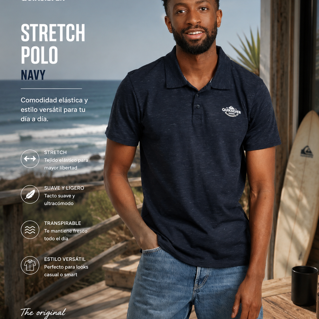 Polo Quiksilver Stretch Navy estilo surf casual premium para hombre