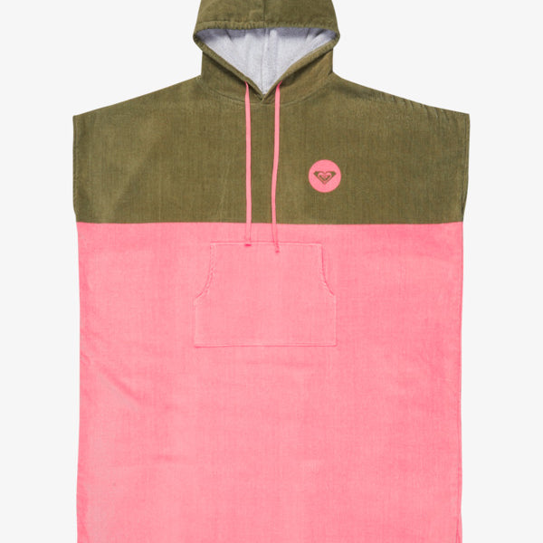 Poncho ROXY Always In My Head Plumeria de mujer en color rosa y verde con capucha ideal para playa y surf