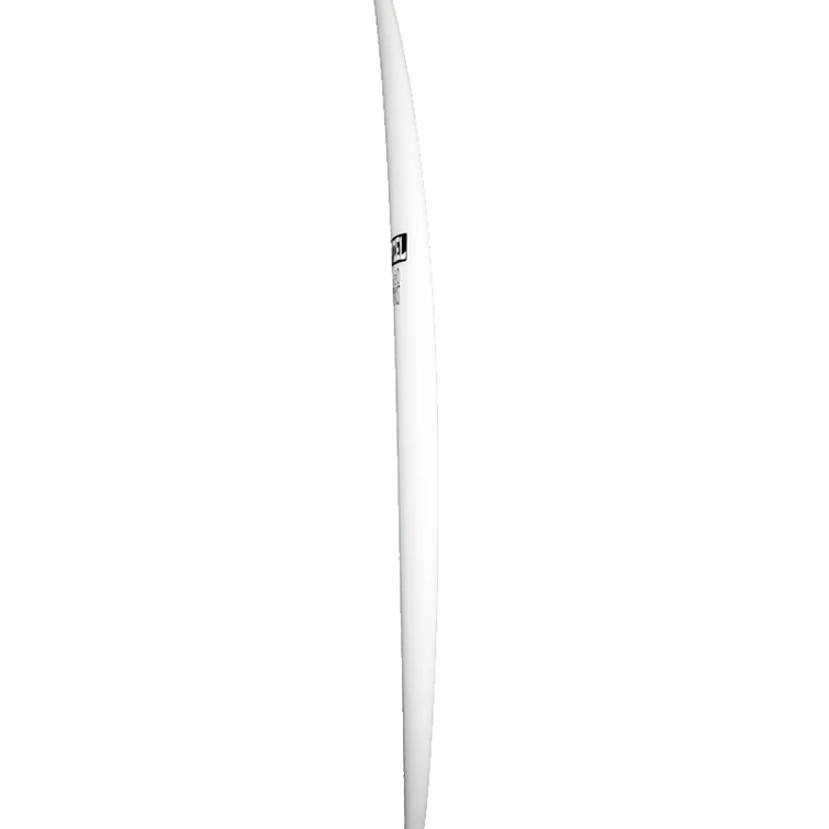 lateral de Tabla de surf Pyzel Ghost en fotografía editorial propia de THE SURF TOWN con ambiente surf premium, mar azul, luz solar diurna y fondo costero lifestyle para destacar uno de los modelos de alto rendimiento más versátiles de Pyzel Surfboards.