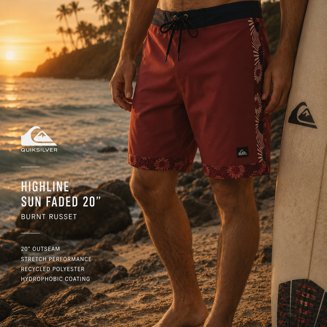 Bañador Quiksilver Surfsilk Nomad 18 Burnt Russet para hombre en escena surf cinematográfica junto al mar al atardecer