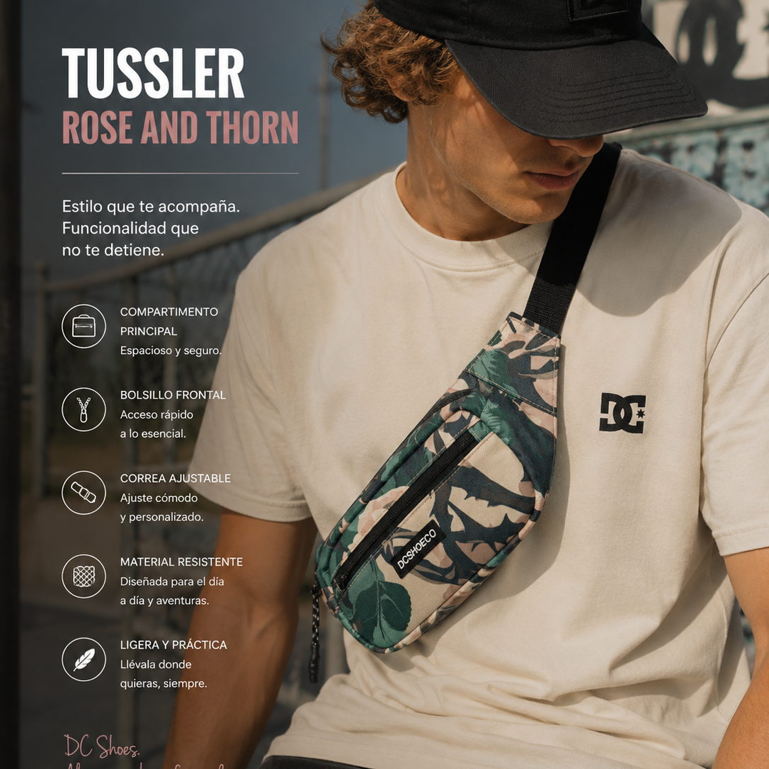 Riñonera DC Tussler Rose And Thorn estilo streetwear premium para hombre