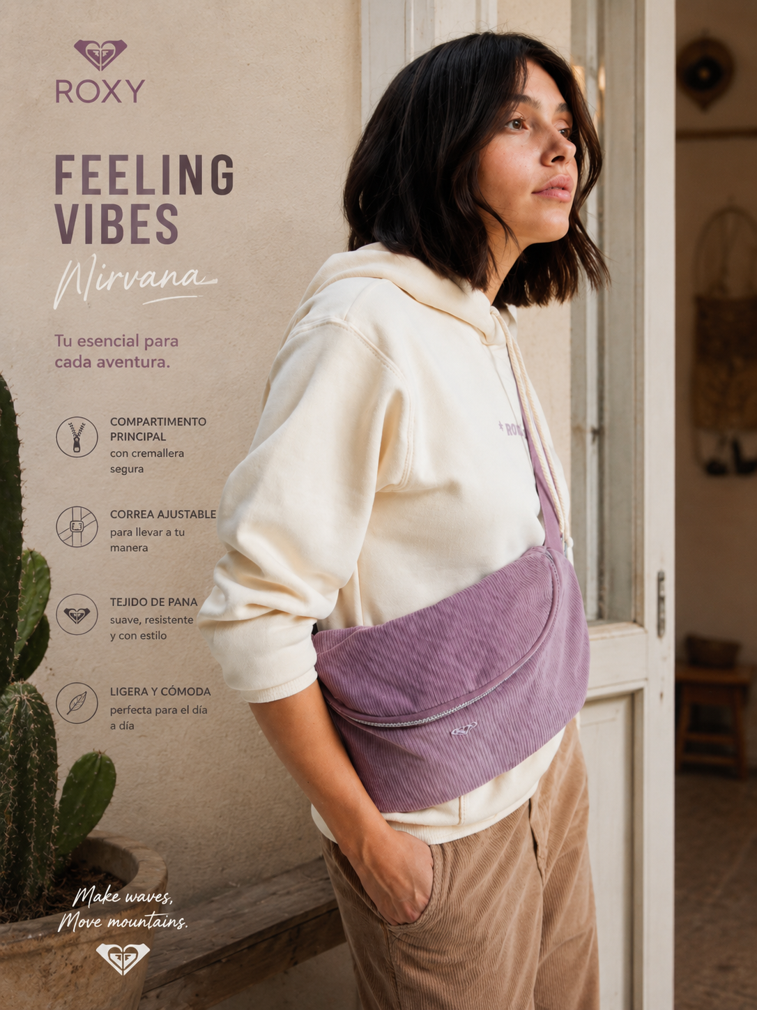 Riñonera Roxy Feeling Vibes Nirvana estilo beach lifestyle premium para mujer