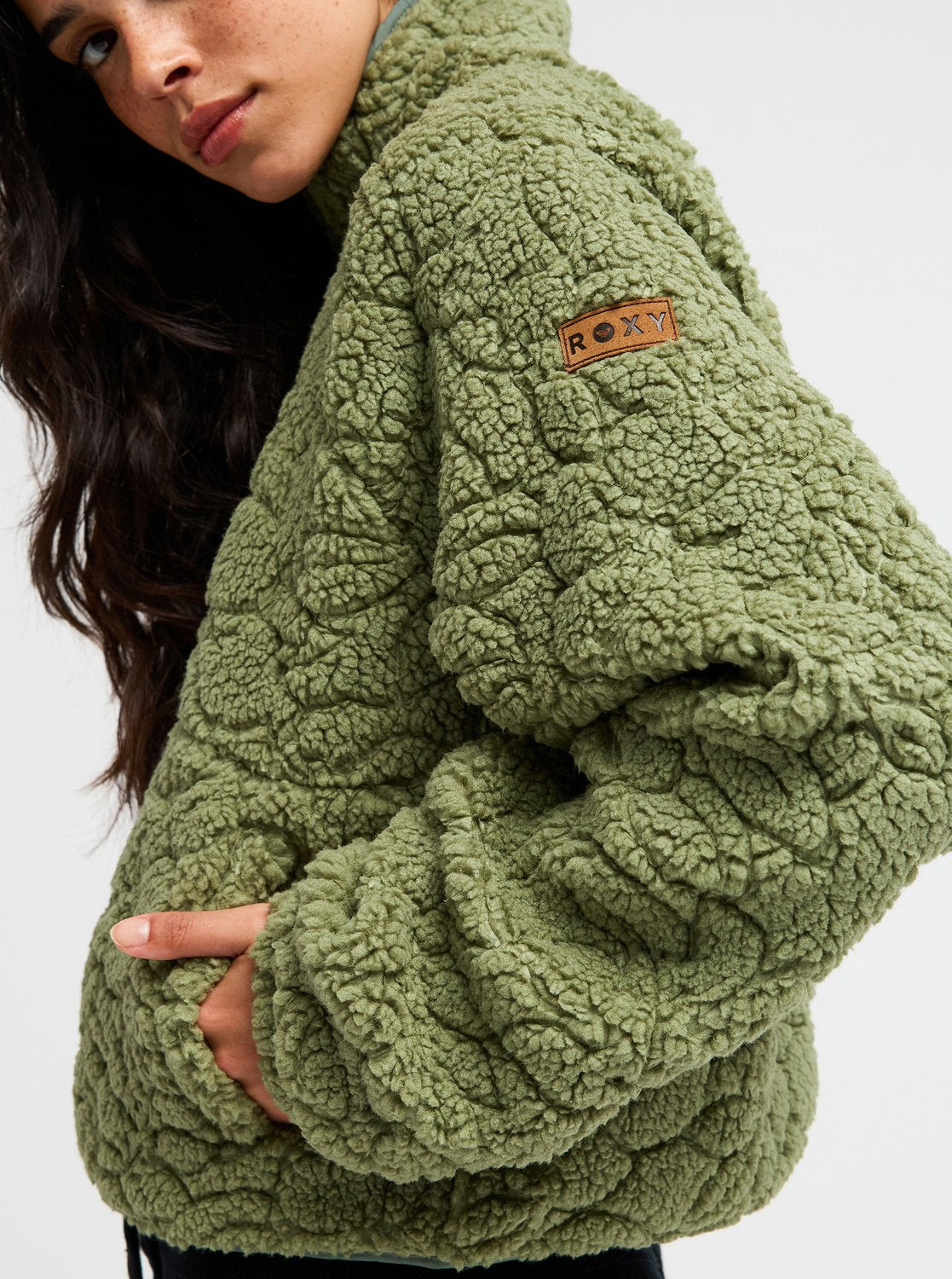 Chaqueta Polar Roxy Blurry Cloud - Verde (Oil Green Outline) - imagen oficial, vista 3