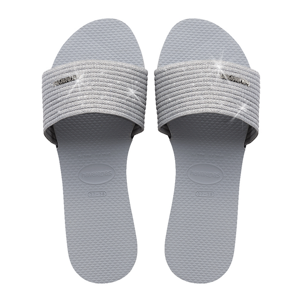 Sandalias Havaianas You Malta Metallic Ice Grey para mujer color gris plateado con tira ancha y suela cómoda