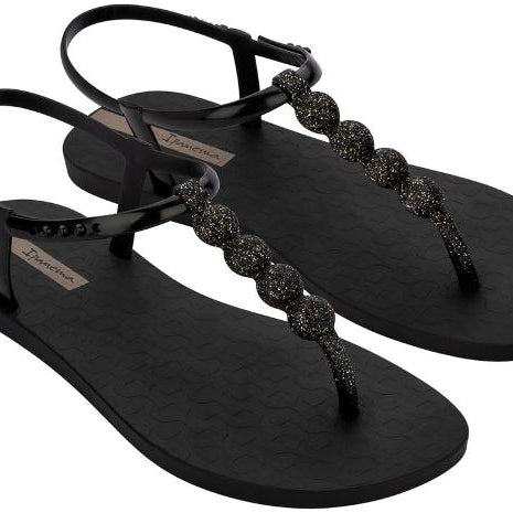 Sandalias IPANEMA Class Easy On Glow negras con tiras glitter para mujer