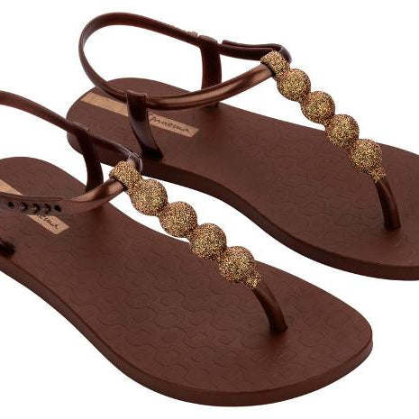 Sandalias IPANEMA Class Easy On Glow marrones con detalles glitter dorados para mujer