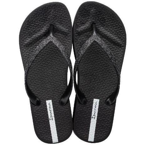 Sandalias IPANEMA Mesh Chic Plat negras con tiras glitter y plataforma ligera para mujer