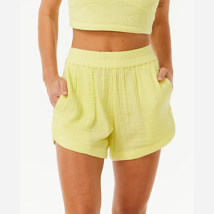 Short RIP CURL mujer Premium Surf Bright Yellow pantalón corto amarillo estilo surf verano